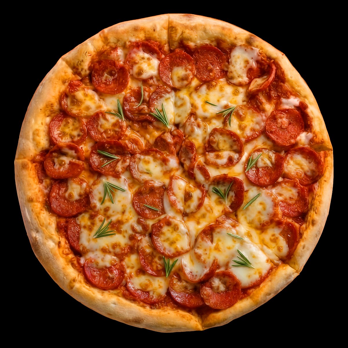 Pizza inteira de calabresa com muçarela e alecrim